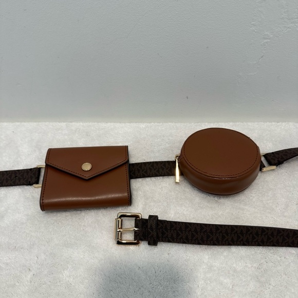 Michael Kors Double Utility Belt Bag MK Print Chocolate Brown NWT size L/XL - Picture 4 of 7